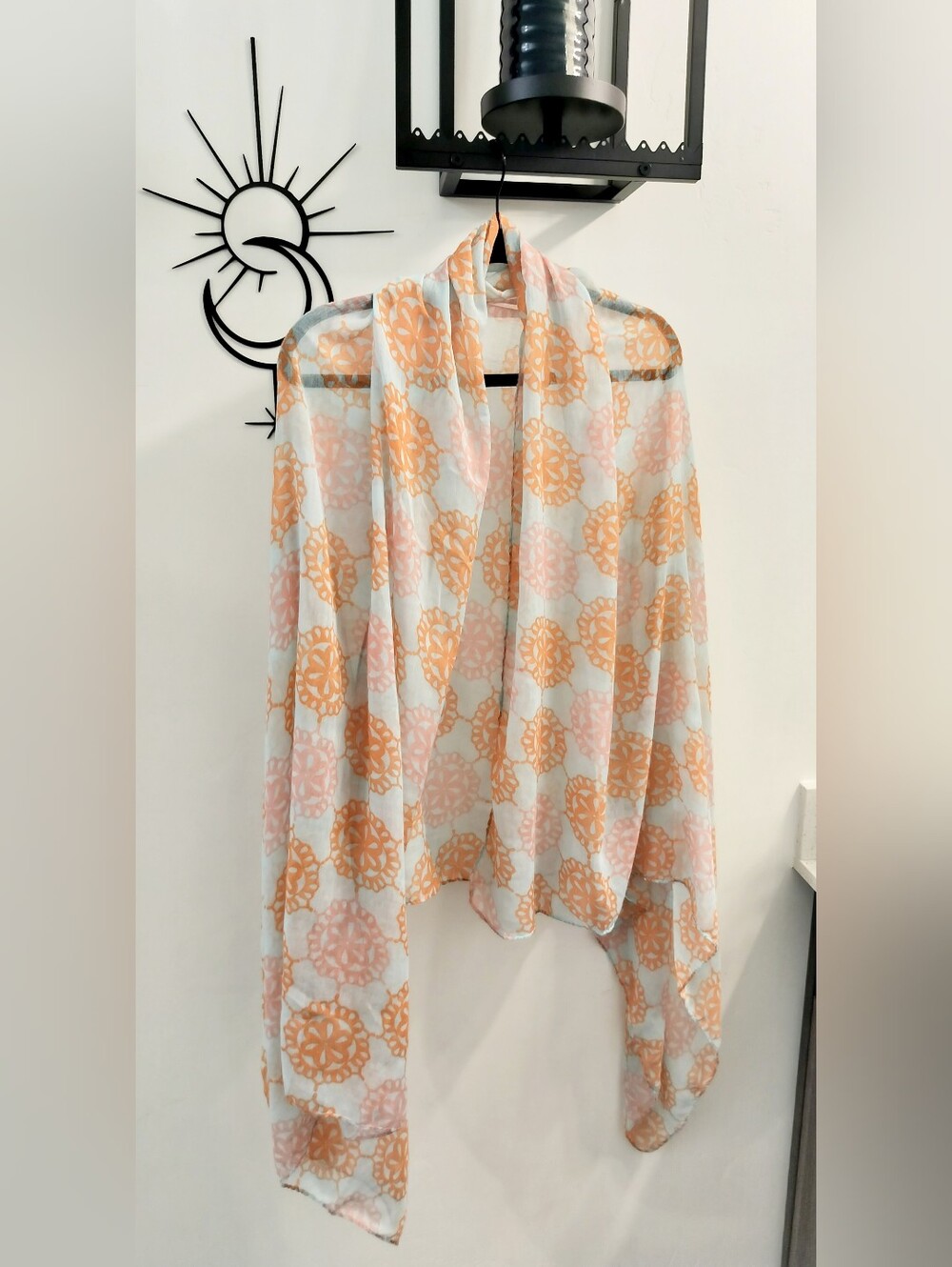 Boho Orange & Pink Mandala Sheer Oversized Rectangular Wrap Scarf Shawl